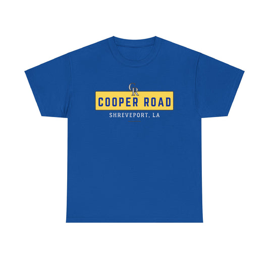 Cooper Road blue tshirt with gold insignia we bang Shreveport Louisiana neighborhood hustle monster 