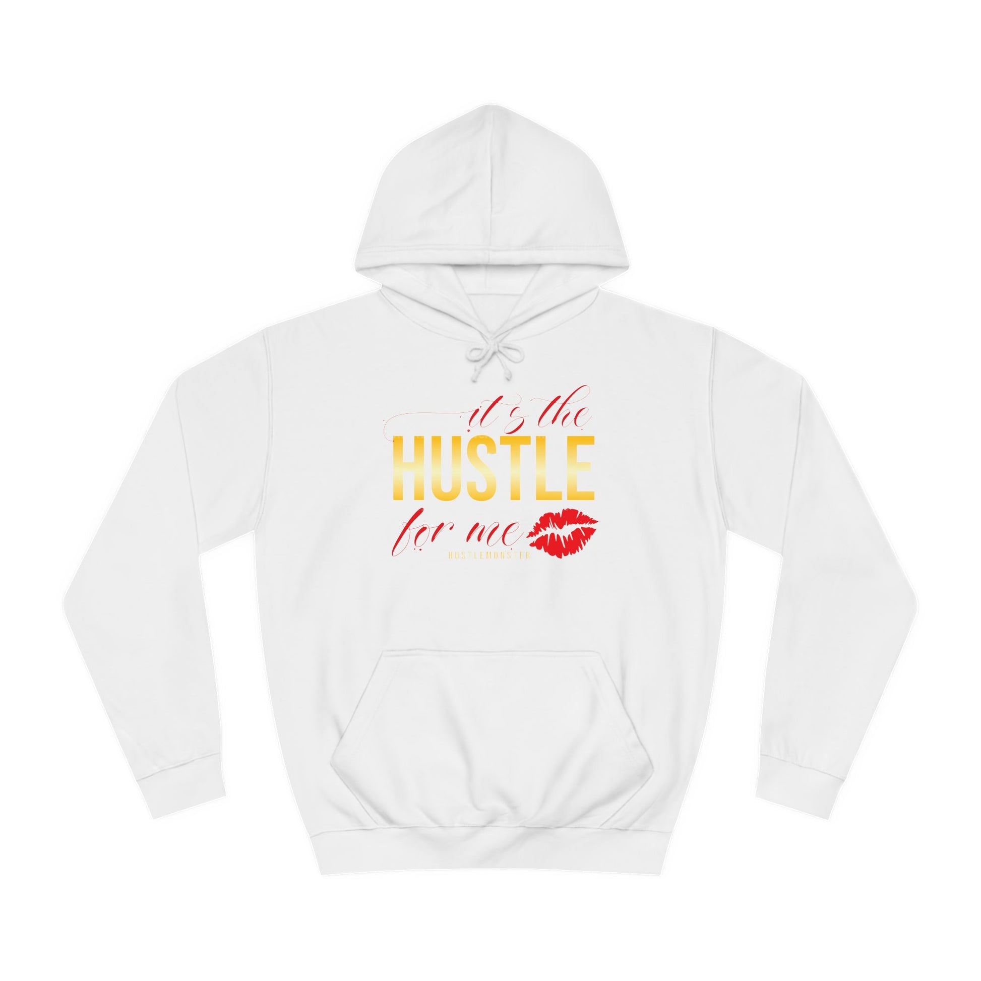 White hoodie with red and gold Hustle lips women entrepreneur