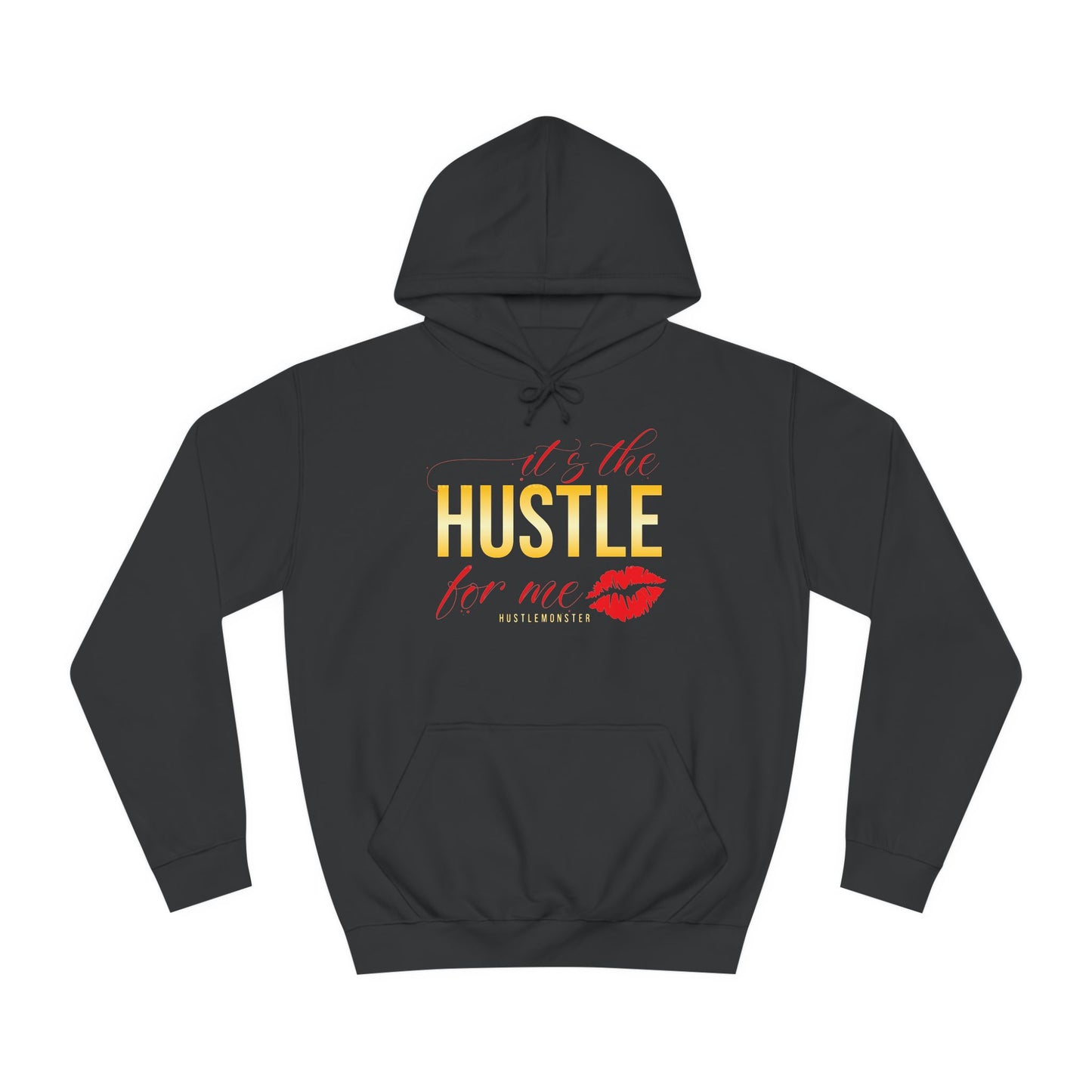 Black hoodie with red and gold Hustle Monster women entrepreneur